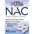 Medibest Pure NAC supplement packaging with text and capsules on a light blue background